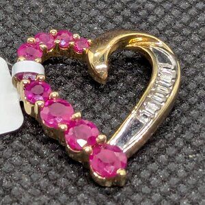 Vintage Dia & Ruby Pendant Mothers Day Valentines Day Heartcore Kawaii 10k real